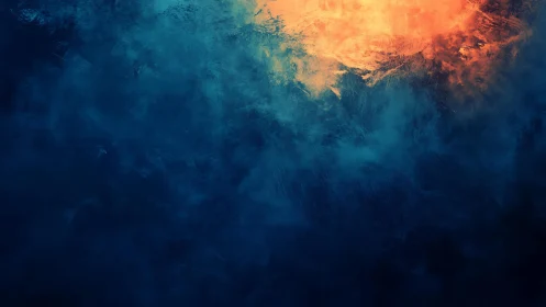 Abstract blue and orange cloudy texture digital painting background.