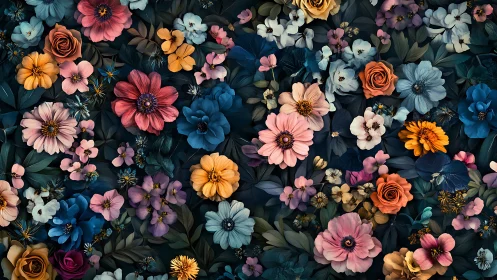 Midnight Garden Erupts: Blooms Dance Across Obsidian Canvas