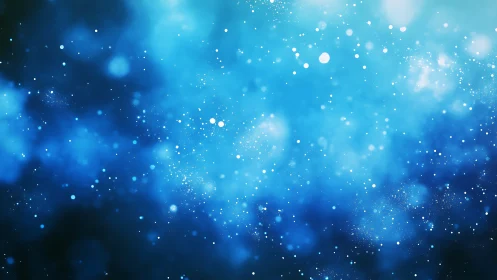 Bluish bokeh particle field with soft depth-of-focus gradients