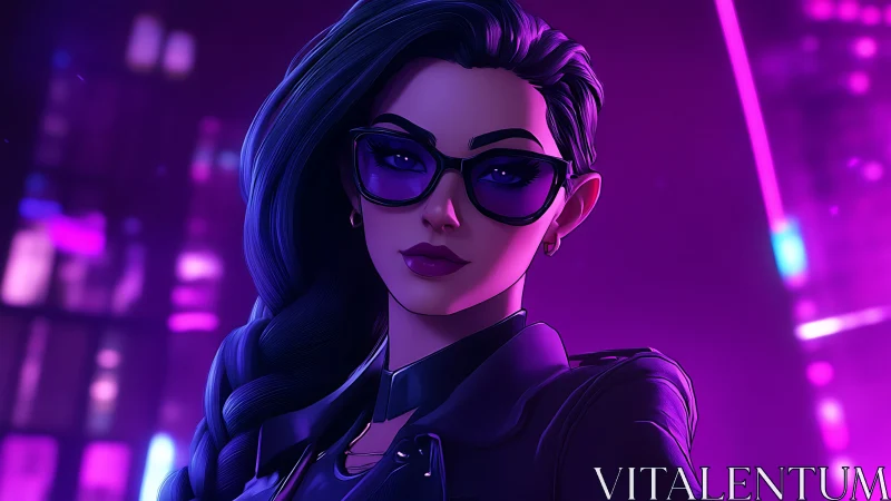 Neon-lit cyberpunk portrait with sleek urban character design.