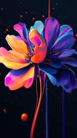 Neon petals unfold as liquid color cascades in darkness.