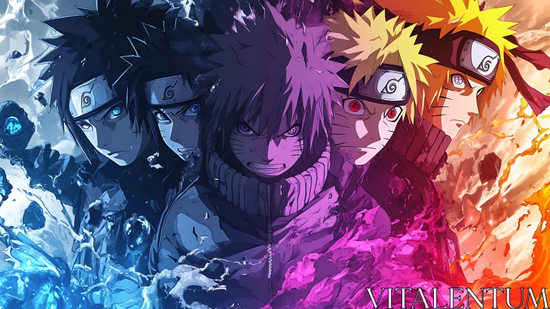 Elemental anime warriors clash in blazing water and fire spectrum.