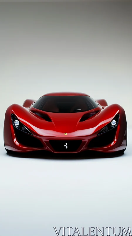 Red supercar front view with sculpted aerodynamic body.