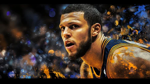 Basketball player portrait rendered with digital paint effects