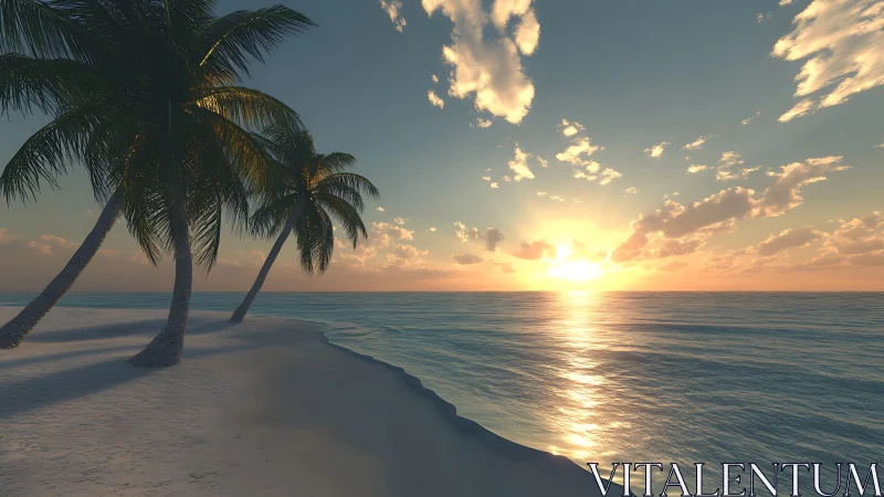 Tropical Beach Sunset with Palm Trees and Ocean