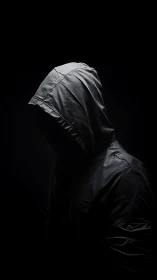 Low key hooded portrait in dramatic chiaroscuro lighting.