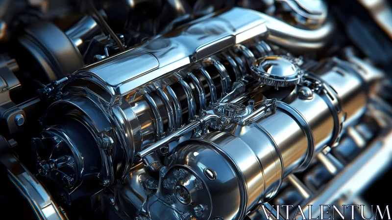 Highly Detailed Chrome Engine in Futuristic Mechanical Art Style.