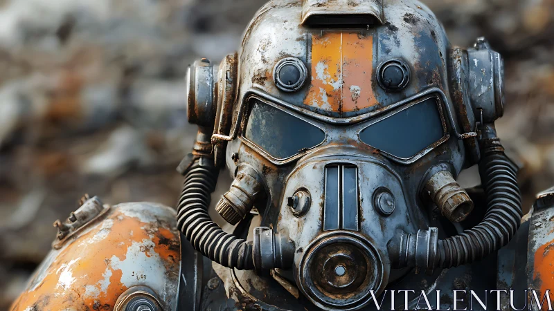 Post-apocalyptic power armor portrait in photoreal detail.