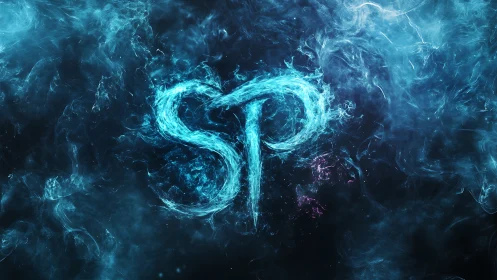 SP letterform rendered in blue swirling energy texture.