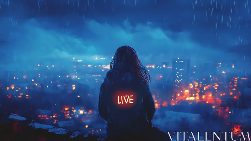 Neon storm whispers while a lone dreamer chooses to live