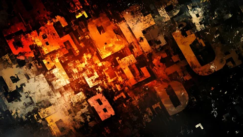 Blazing geometric shapes glow warmly in an abstract nightscape