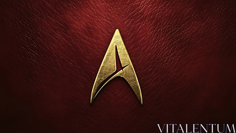 Golden star emblem resting on deep red textured leather.