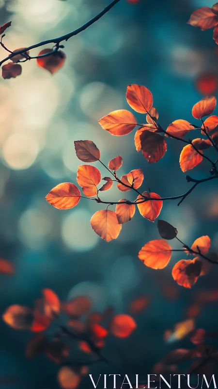 Amber leaves drift through teal twilight bokeh hush.