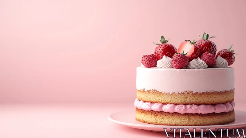 Layered Berry Cake on Pink Backdrop.