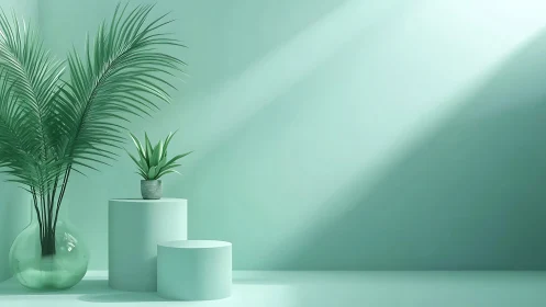 Soft mint studio with sculpted light and graceful greens.