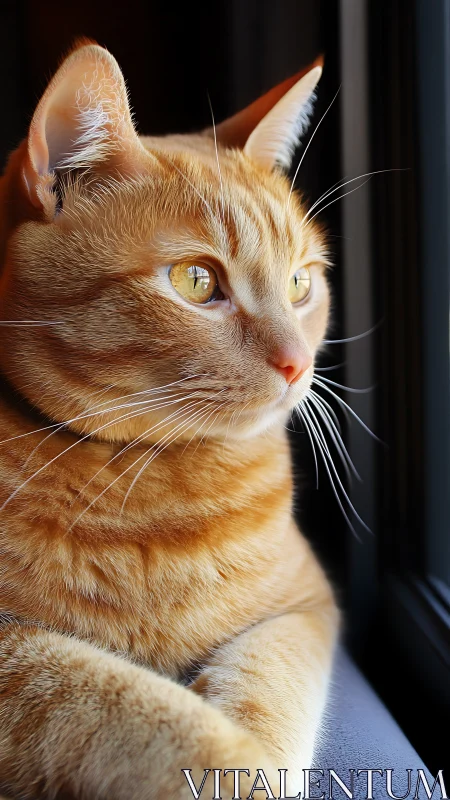 Orange Tabby Cat with Amber Eyes Looking Right.