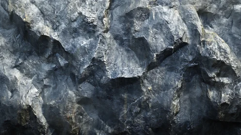 Fractured metamorphic rock wall displays angular foliated surfaces