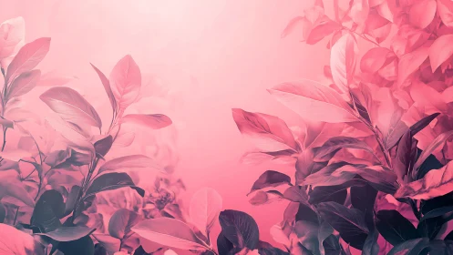 Pink tinted botanical foliage fills frame with soft gradient