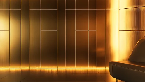 Golden lounge glow along a sleek modern wallscape.