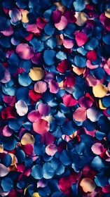 Overlapping flower petals in chromatic arrangement on dark surface