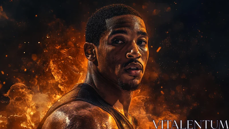 Focused athlete glowing with fiery determination and heart.