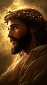 Golden-lit crowned figure in quiet, contemplative sorrow.