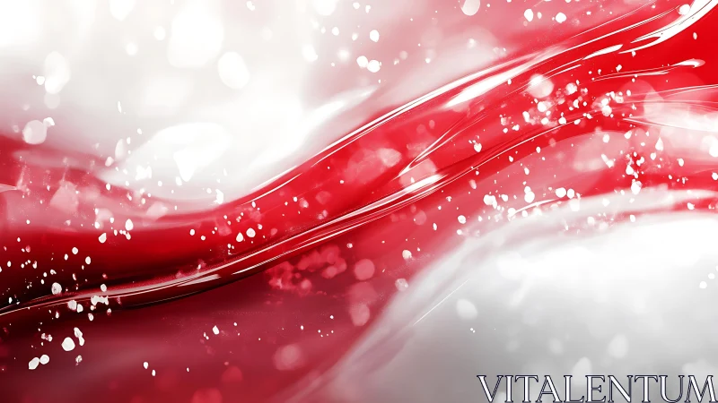 Abstract red and white fluid wave with sparkling highlights.