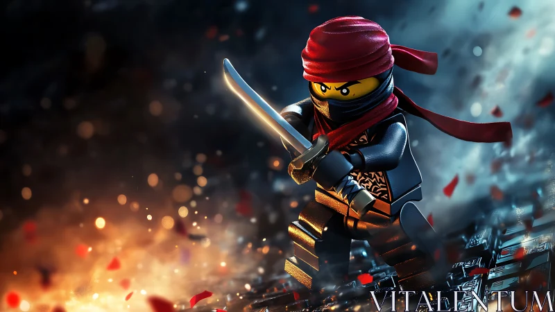 Bold Lego ninja hero dashes through sparks and swirling light.