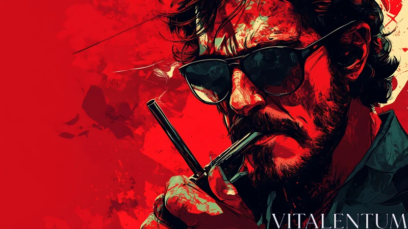 Chromatic gunfighter portrait in high-contrast vector chiaroscuro.