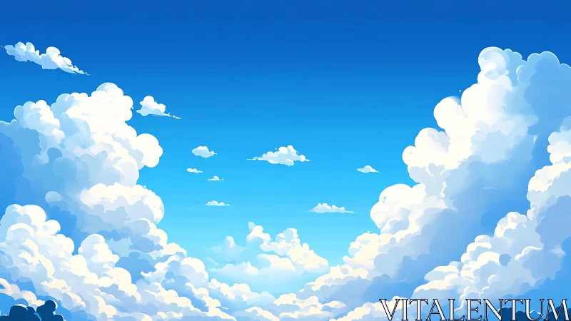 Radiant cumulus clouds frame deep blue summer sky