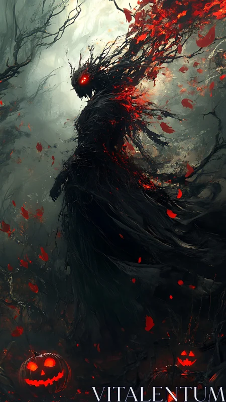 Nocturnal wraith silhouette with infernal embers in motion.