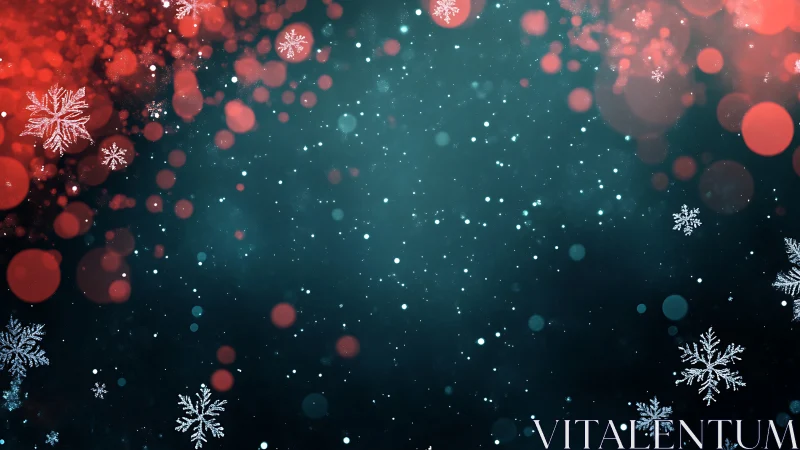 Gentle winter snowflakes drift through glowing holiday light