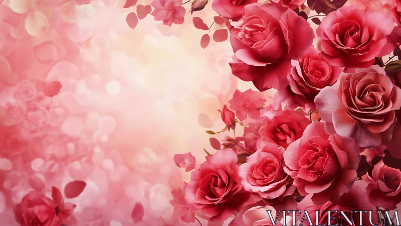 Red and Pink Roses on Soft Floral Background.