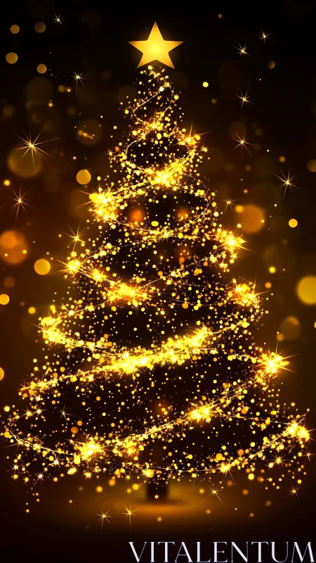 Luminous spiral Christmas tree rendered with dense bokeh effects