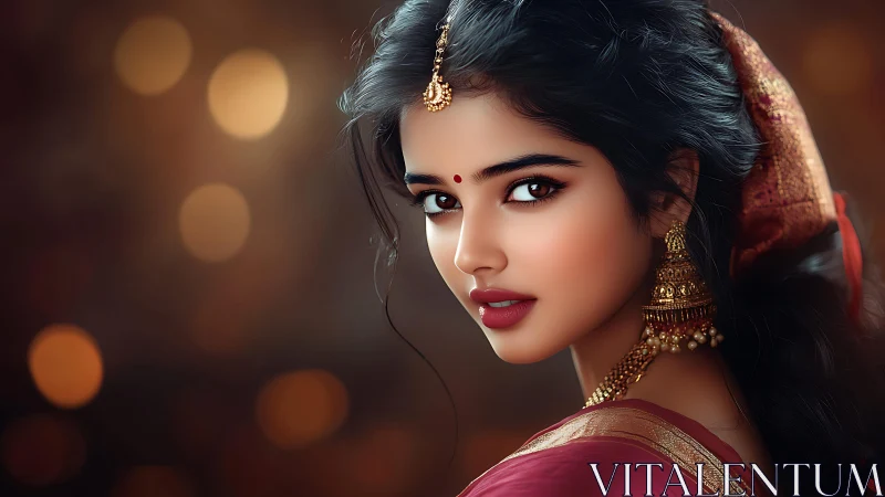 Digital portrait of South Asian woman in traditional jewelry