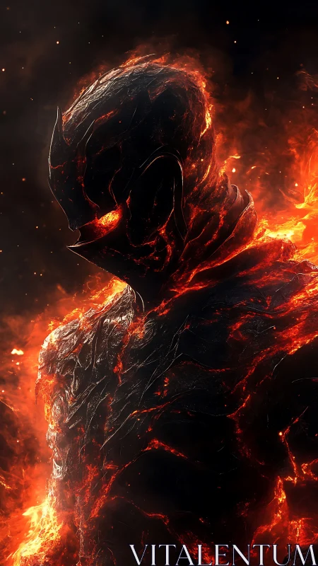 Volcanic armored entity in cinematic digital painting profile.