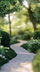 Sunny garden path winding through soft green daydreams.