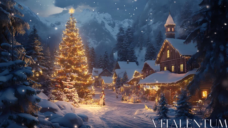 Starlit village gathers quietly beneath a glittering Christmas tree