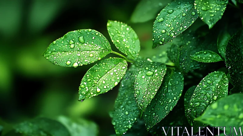 Rain-kissed emerald leaves holding tiny crystal universes.