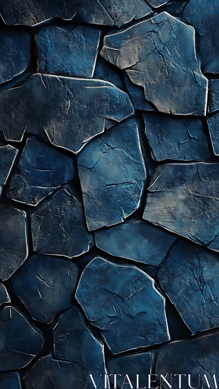 Midnight blue stone wall texture with rugged cracked slabs.