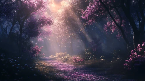 Luminescent Arboreal Corridor with Chromatic Bioluminescence.