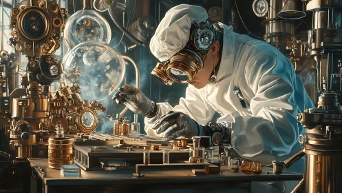 Steampunk microfabrication laboratory with clockwork instrumentation.