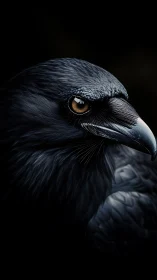 Midnight raven gazes calmly with sleek, silken feathers
