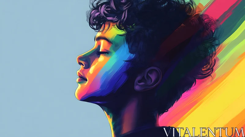 Profile portrait immerses closed-eyed figure in prismatic light