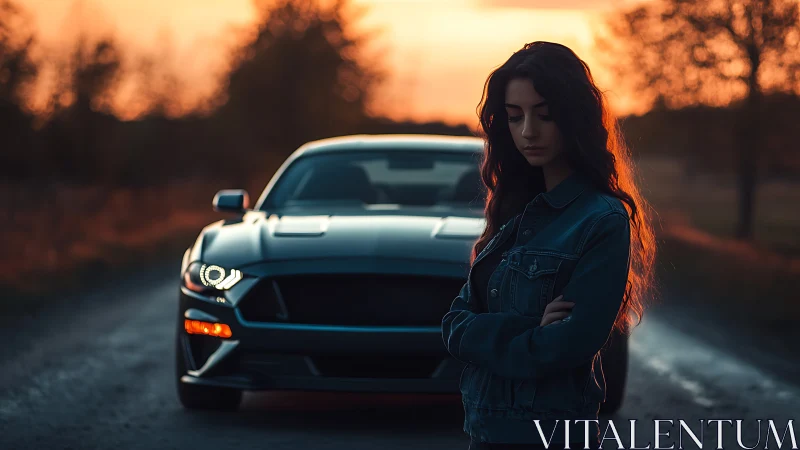 Sunset road reflections with a quiet driver and her car.