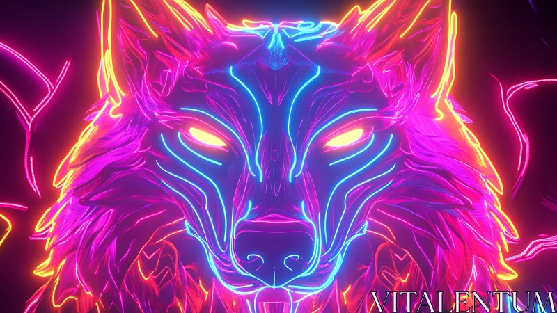 Neon outlined wolf head in saturated multicolor glow.