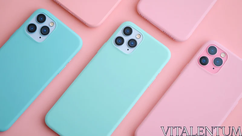 Pastel smartphones form diagonal layout on soft pink background