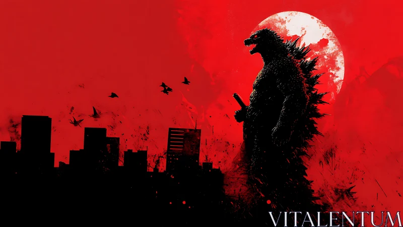 Night roar over the crimson city skyline at full moon.