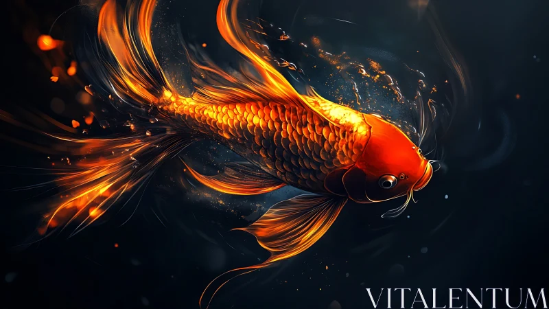 Molten-gold koi blazes through midnight water like living fire