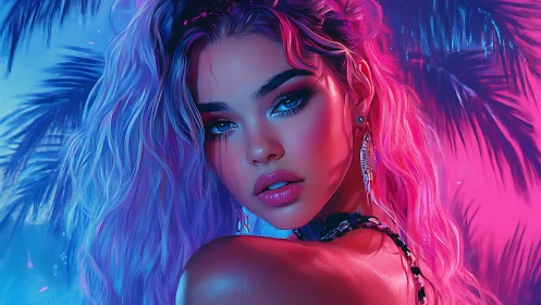 Neon lit beauty glows softly beneath tropical night palms